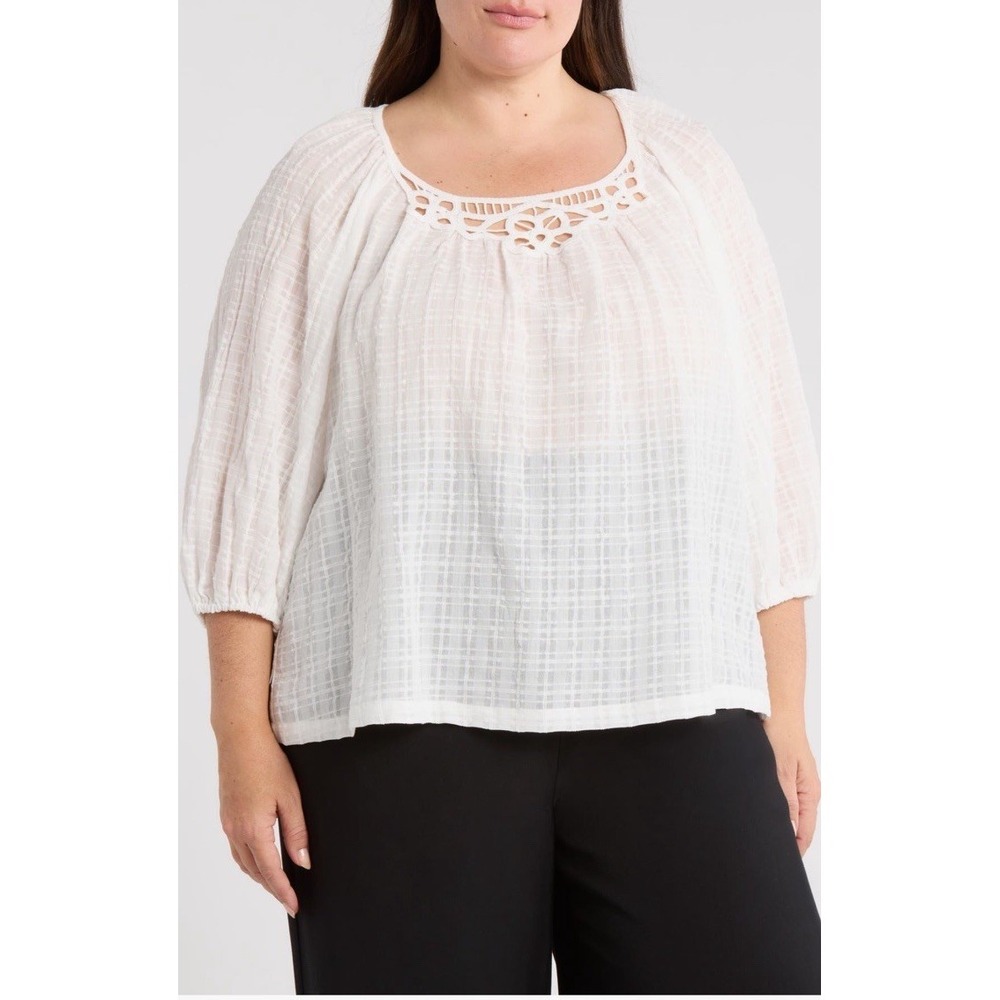Max Studio Plus Size 3/4 Sleeve Top Gauze White NWT Was $138! 3x